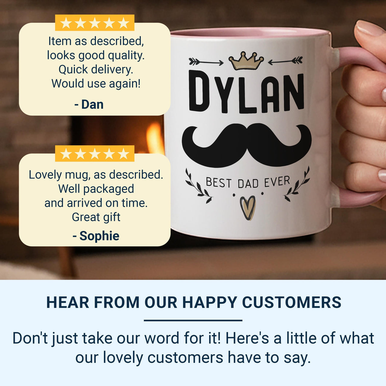 Best Dad Ever Mug Personalised with Crown and Moustache _ Fathers Day and Birthday Gift