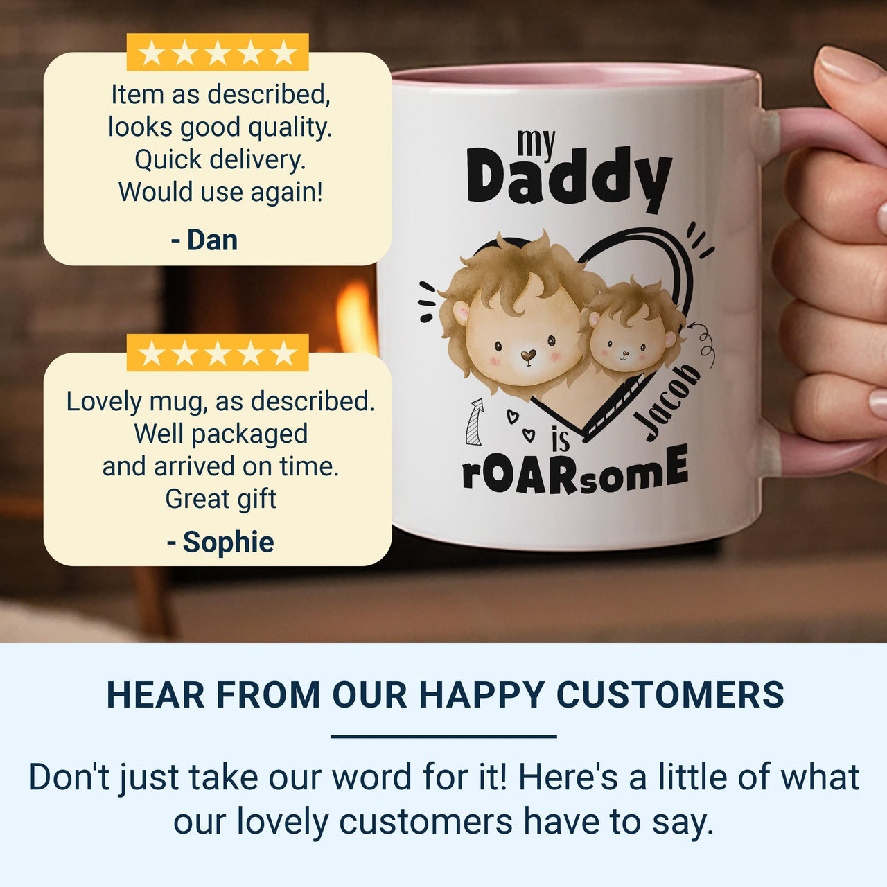 My Daddy Is rOARsome Mug – Personalised Lion and Cub Design with Child’s Name – Father’s Day Gift from Kids