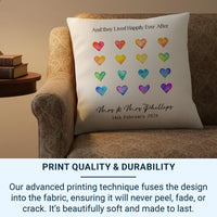 Personalised Wedding Cushion – Watercolour Hearts Cushion With Custom Names & Date | Handmade Anniversary Gift DENMARY