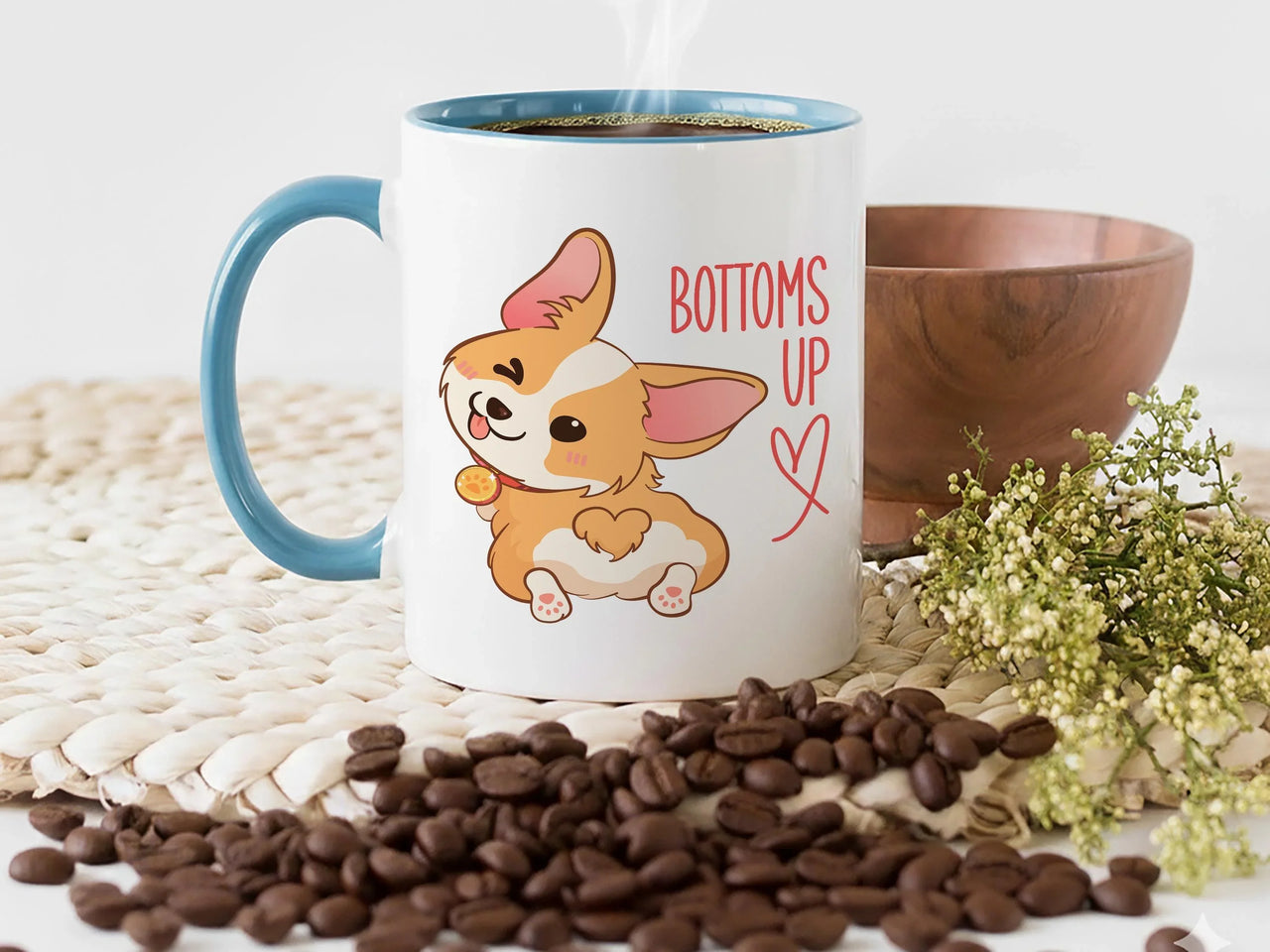 Corgi Mug – Funny Dog Lover Gift With Heart Butt Pup Illustration – Ceramic Coffee Cup