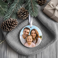Custom Photo Christmas Ornament - Round Ceramic Decoration | Personalise with Your Picture | Family and Friends Gift
