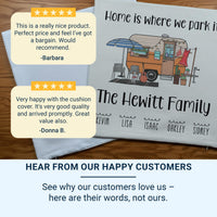Personalised Campervan Cushion - Fun Family Adventure Keepsake with Names for Van Life Lovers