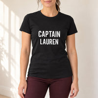 Captain Iron-On Transfer - Personalised Name Design, shown on a black t-shirt