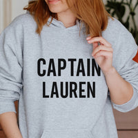 Captain Name Iron-On Transfer - Personalised Anchor Design shown on a hoodie