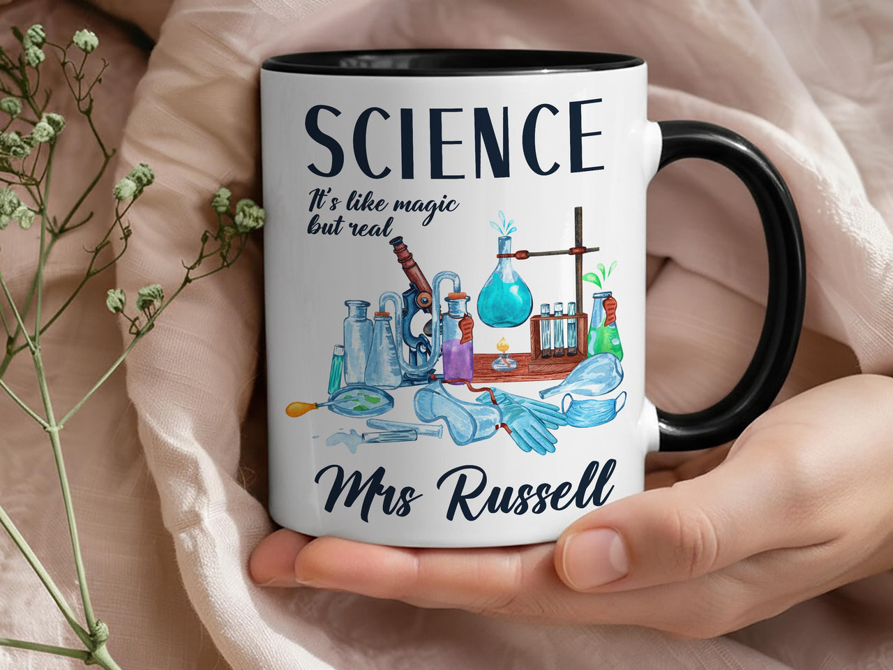 Science: It’s Like Magic but Real - Personalised Teacher Mug with Surname - End of Term, Lab Hero and Subject Thank-You Gift
