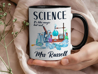 Science: It’s Like Magic but Real - Personalised Teacher Mug with Surname - End of Term, Lab Hero and Subject Thank-You Gift