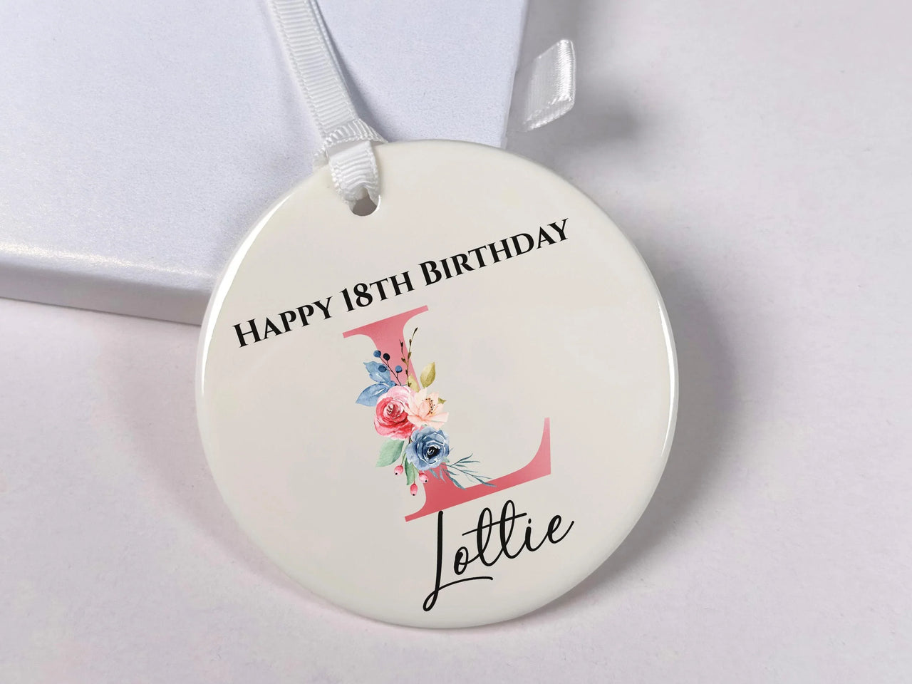 18th Birthday Ornament - Floral Letter Keepsake with Name for Coming of Age