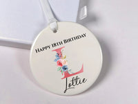 18th Birthday Ornament - Floral Letter Keepsake with Name for Coming of Age
