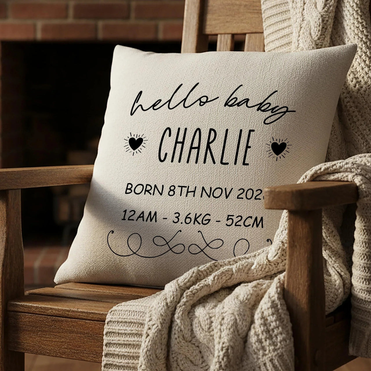Personalised Baby Birth Cushion – Custom Name Pillow | Newborn Keepsake Gift