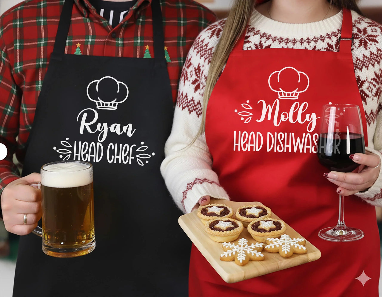 Personalised Couple Aprons - Head Chef & Dishwasher Funny Chef Apron Set