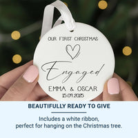 Our First Christmas Engaged Personalised Ornament, Engagement Minimalist Christmas Bauble, Present for Bride and Groom, 1st Christmas Decor