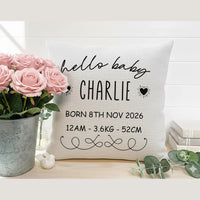 Personalised Baby Birth Cushion – Custom Name Pillow | Newborn Keepsake Gift