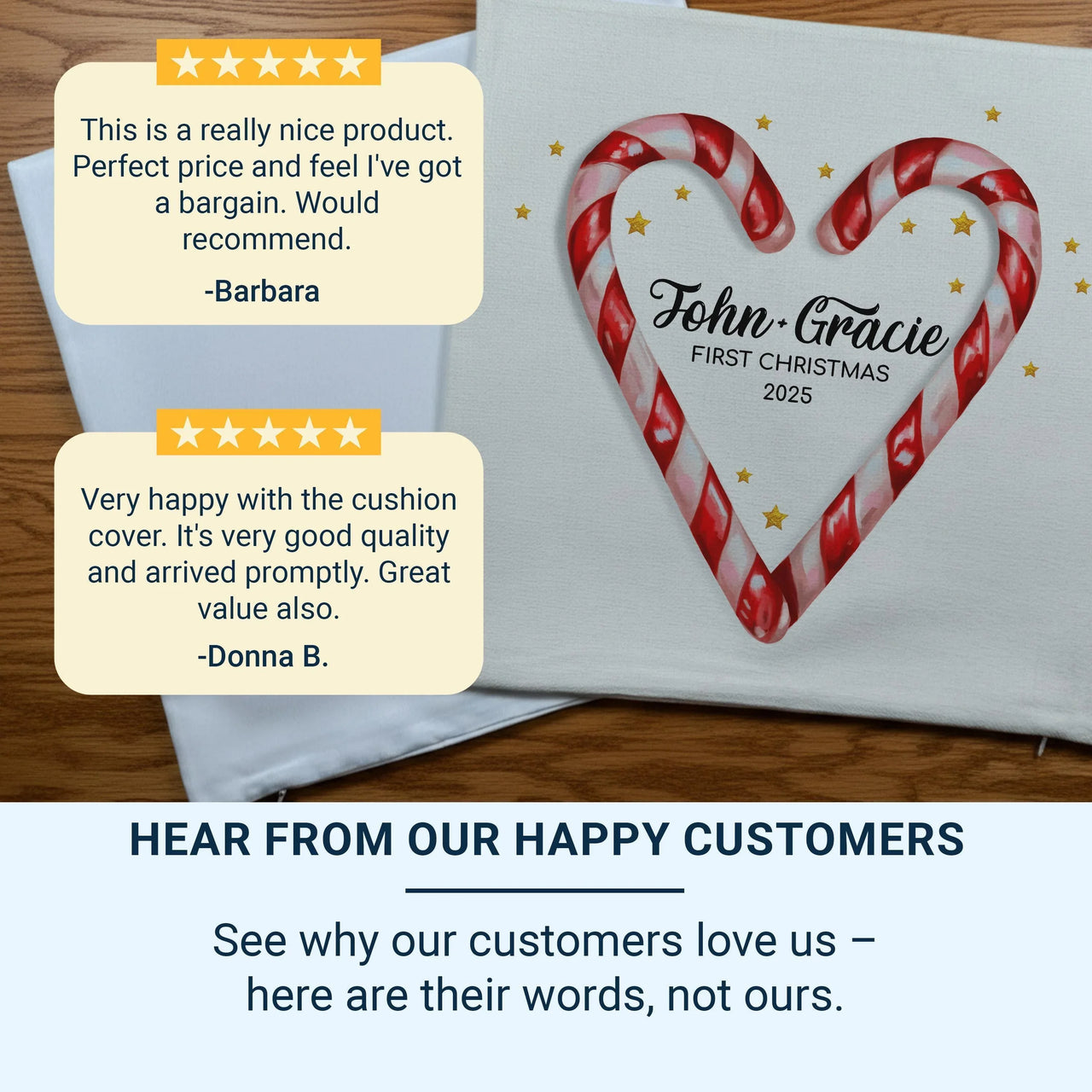 Personalised First Christmas Cushion – Custom Christmas Pillow With Romantic Candy Cane Heart