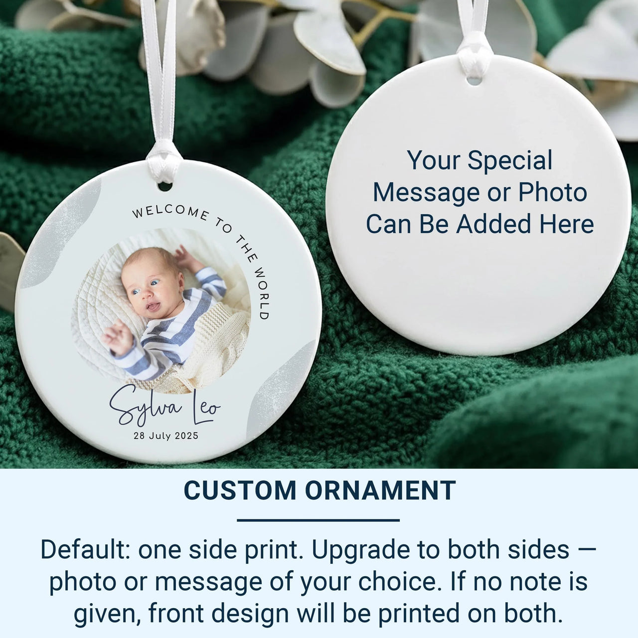 Baby Photo Ornament - Welcome to World Keepsake with Picture & Birth Details