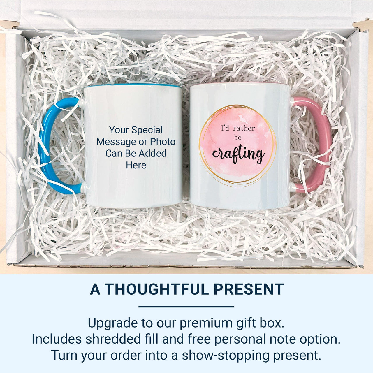 I’d Rather Be Crafting Mug – Pink Watercolour with Gold Border – Gift for Makers, Sewers and Knitters
