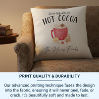 Personalised Hot Cocoa Cushion - Whimsical Christmas Keepsake with Family Name & Sweet Treats