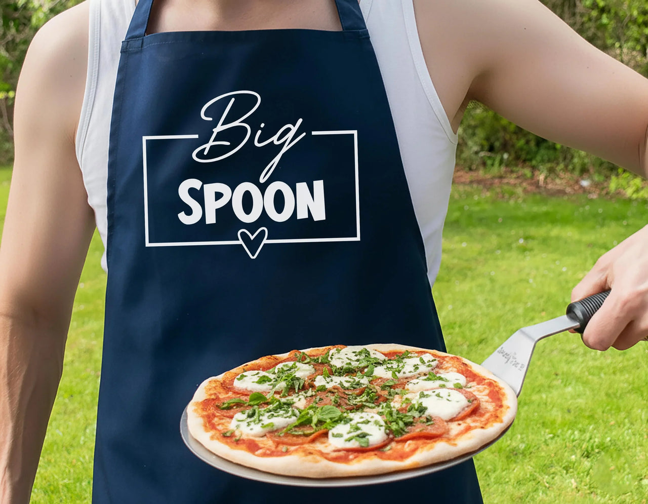 Couples Aprons Set – Matching Big Spoon Little Spoon Kitchen Aprons With Adjustable Neck Strap