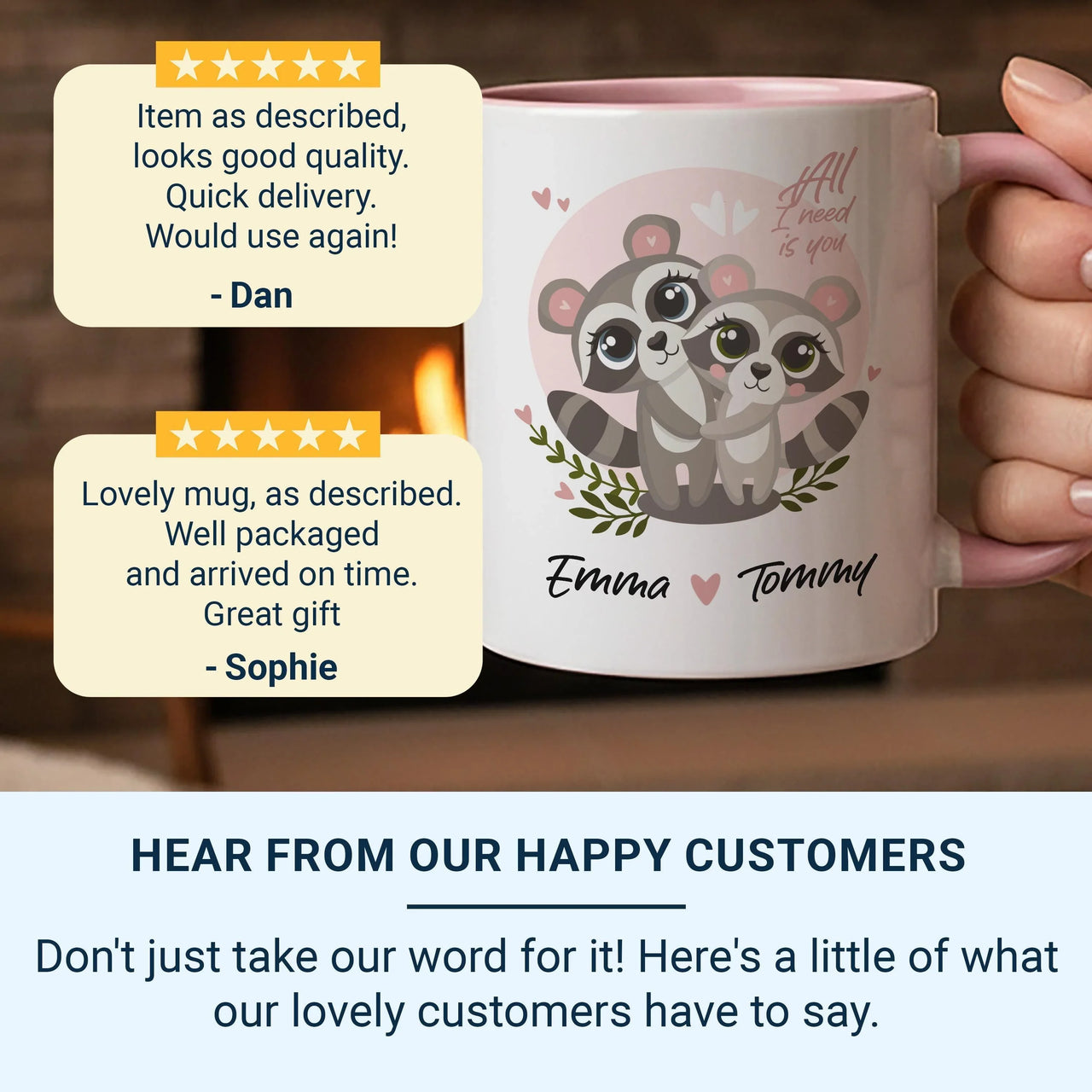 Personalised Couple Mug – Romantic Anniversary Gift with Cuddling Raccoon Design