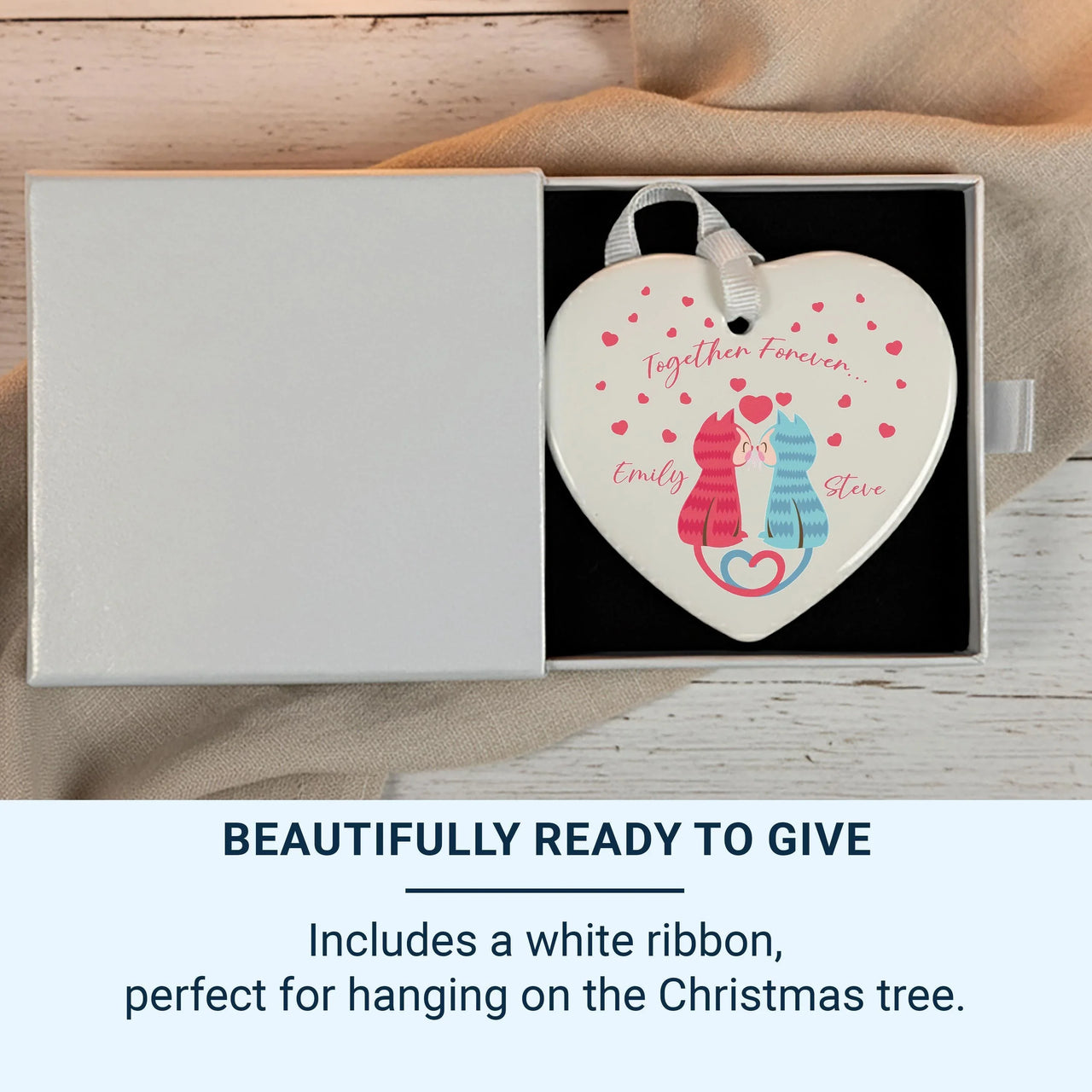 Cat Couple Heart Ornament - Together Forever Keepsake with Names for Lovers