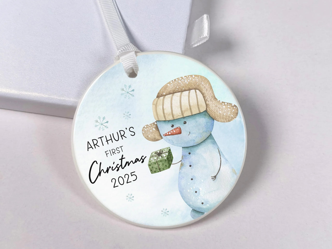 Snowman Baby Ornament - First Christmas Keepsake with Name and Year for Boys & Girls