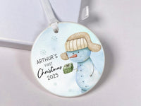 Snowman Baby Ornament - First Christmas Keepsake with Name and Year for Boys & Girls