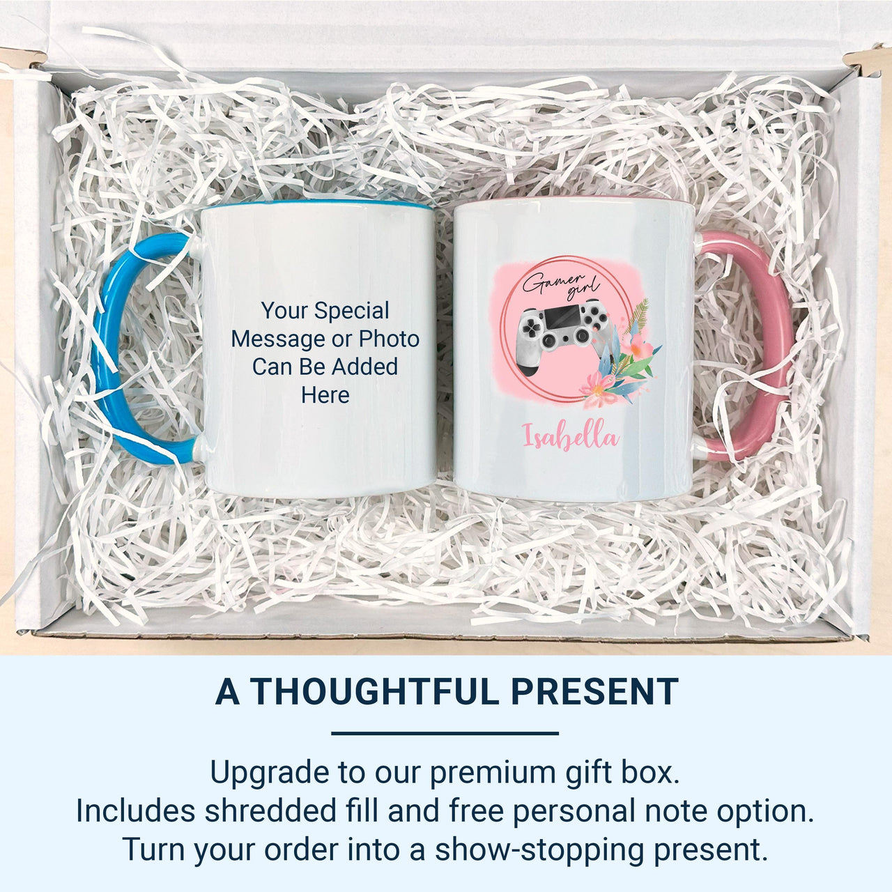 Gamer Girl Personalised Name Mug – Pink Controller with Florals – Gaming Desk, Streaming Setup and Birthday Gift