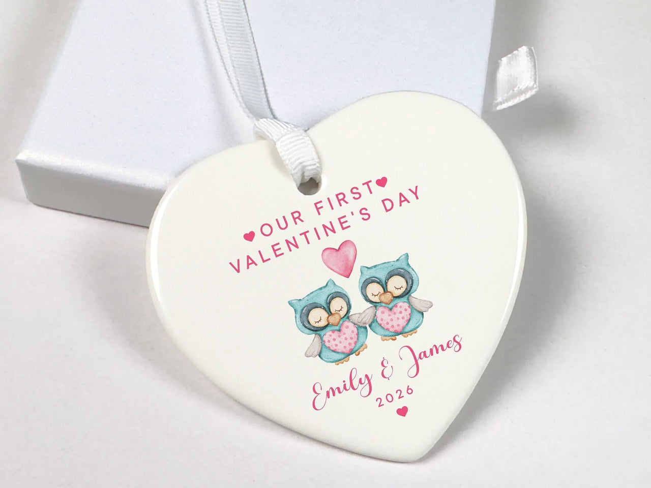 Valentine Cat Heart Ornament - Cute Couple Keepsake with Names for 2026