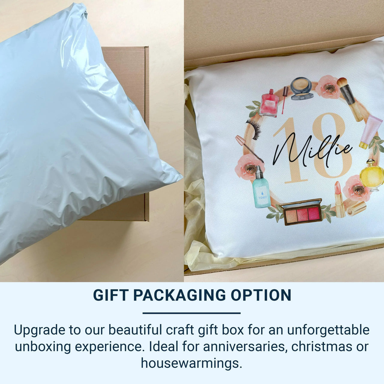 Personalised 18th Birthday Cushion – Custom Name Pillow With Vibrant Makeup Design