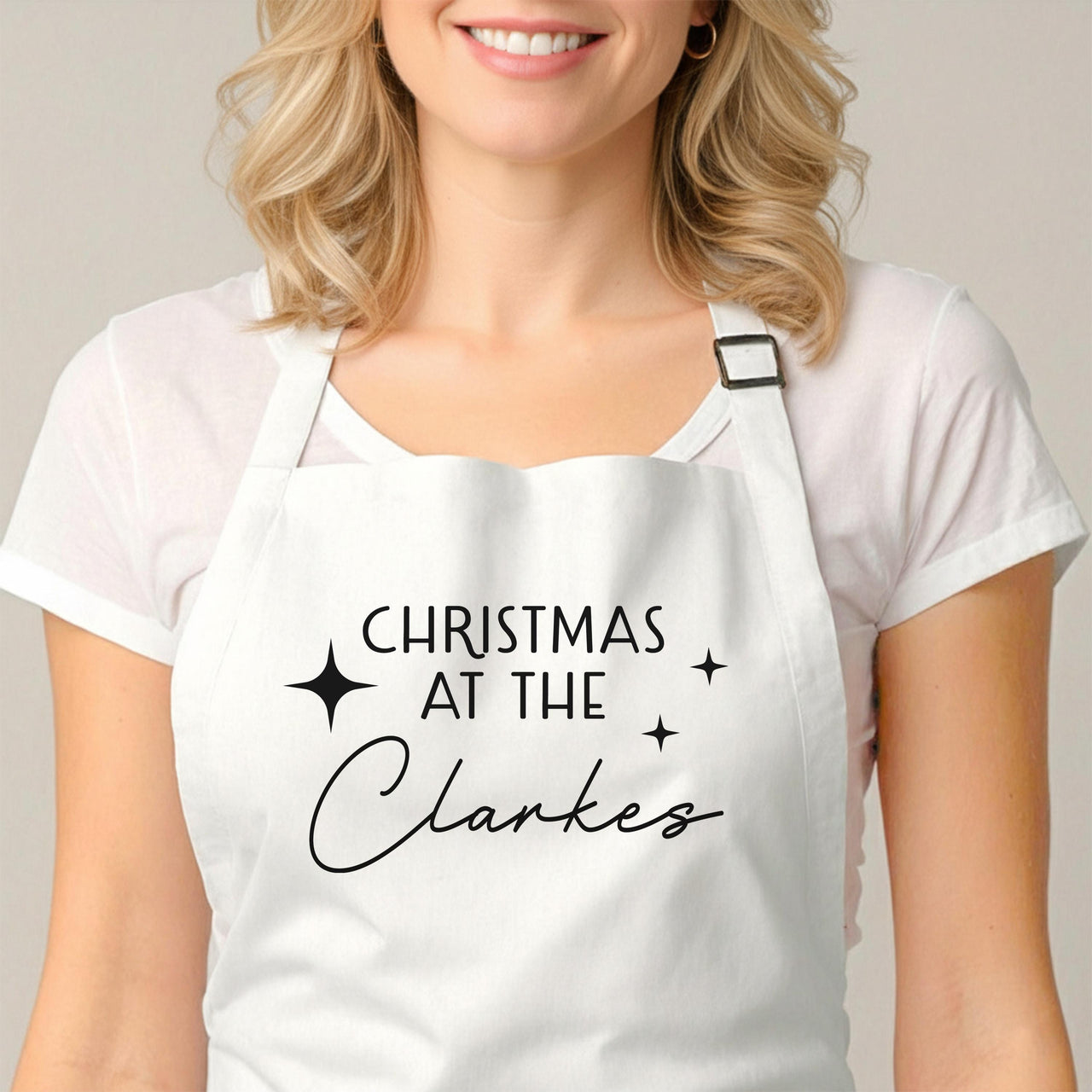 Personalised Christmas Apron – Custom Family Name | Adjustable Kitchen Apron Gift