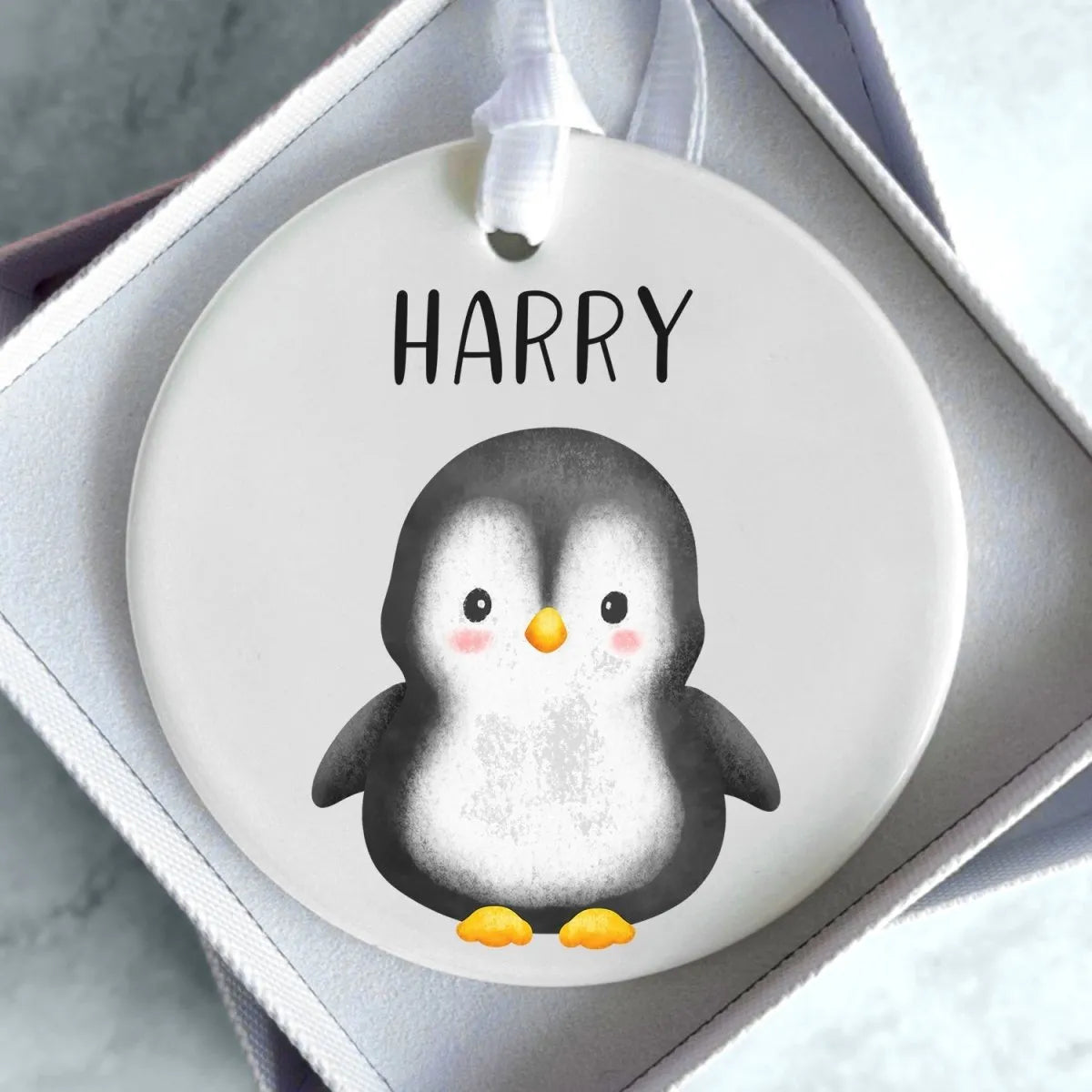 Ceramic Penguin Christmas Bauble - Kids' Personalised Keepsake - Festive Ornament - DENMARY