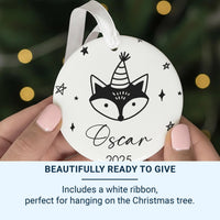 Fox Party Ornament - Playful Kids Keepsake with Stars & Name for Christmas Tree