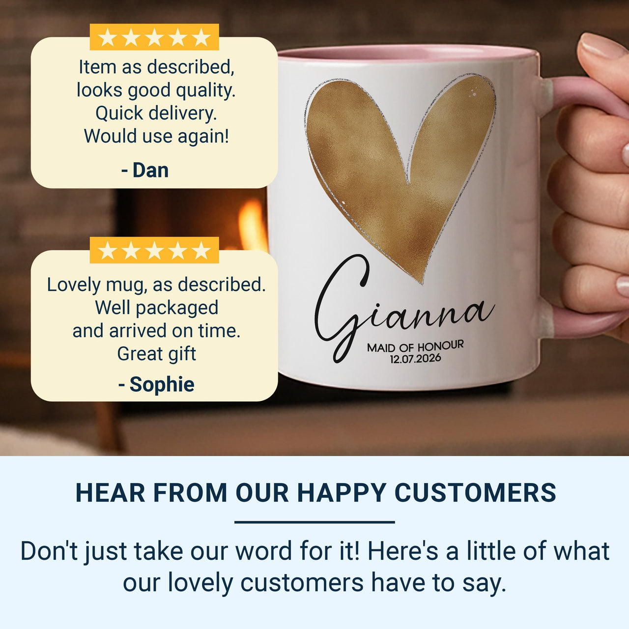 Maid of Honour Mug – Personalised Name and Wedding Date – Elegant Gold Heart Bridal Party Thank_You and Morning_of Keepsake