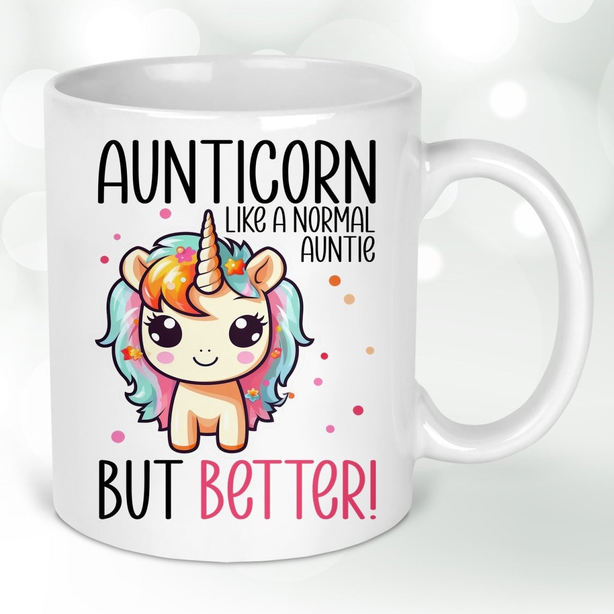 Charming Aunticorn Mug - Customisable Auntie Gift - Humorous Unicorn Design - DENMARY