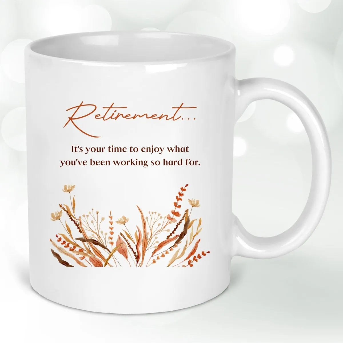 Chic Retirement Floral Mug - Celebratory Gift for Her - Enjoyment Tribute - DENMARY