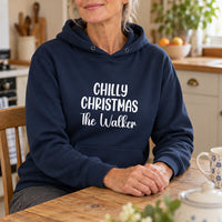 Navy hoodie with the Chilly Christmas Surname design printed on the chest