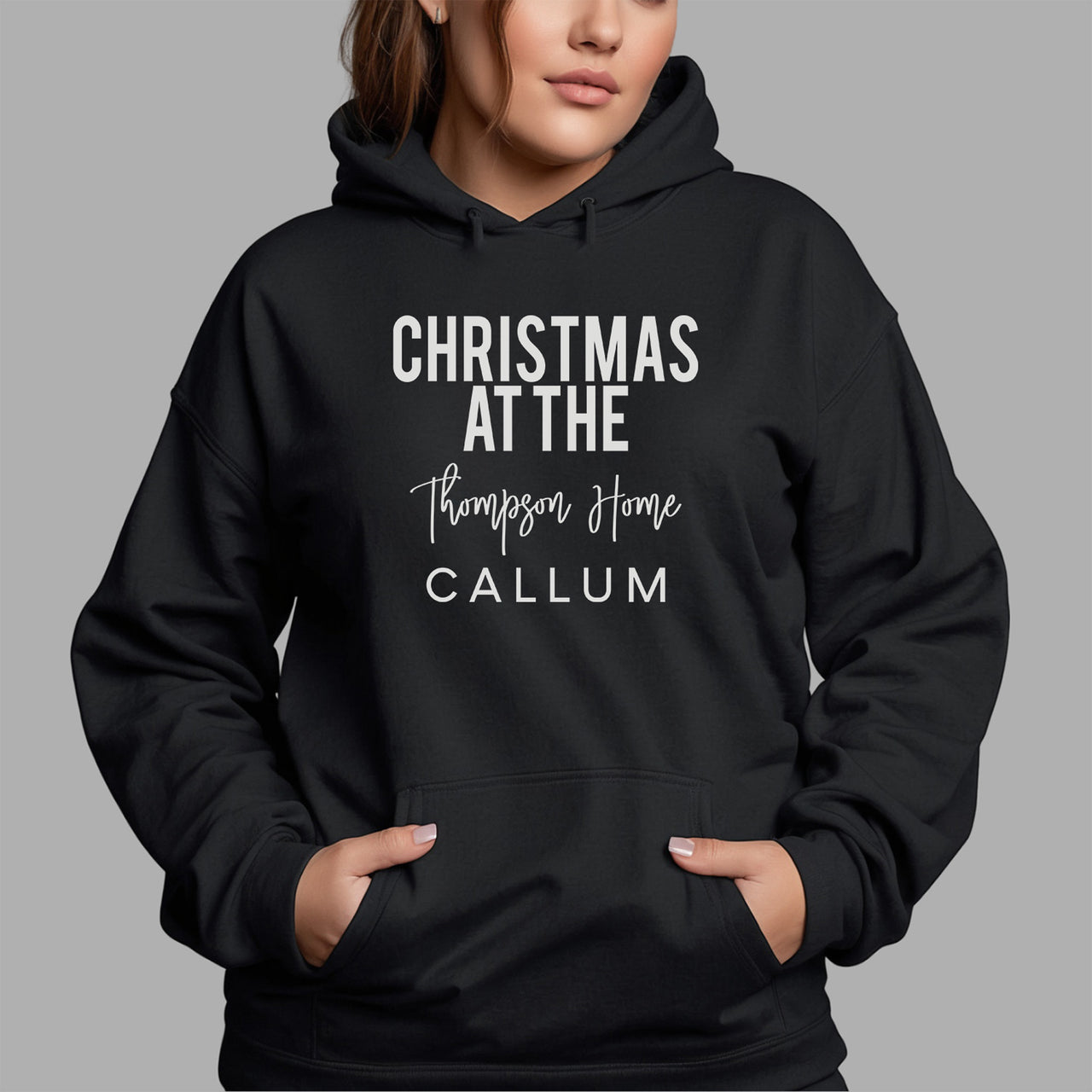 Christmas Family Name Iron-On Transfer shown on a hoodie
