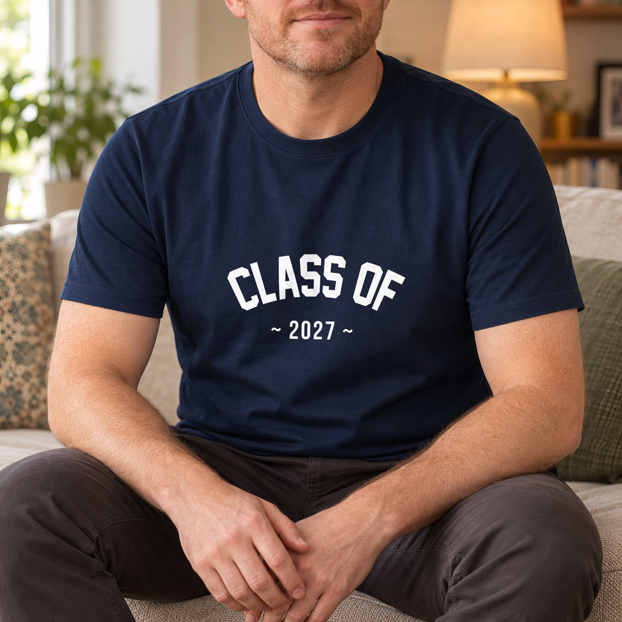Class Of Year Iron-On Transfer, shown on a navy t-shirt