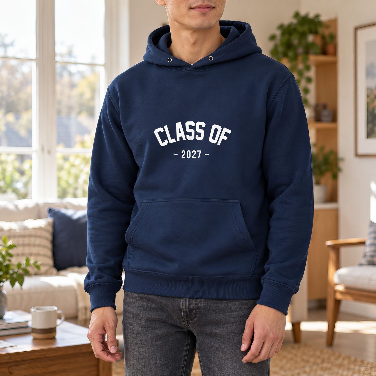 Class Of Year Iron-On Transfer, shown on a navy hoodie