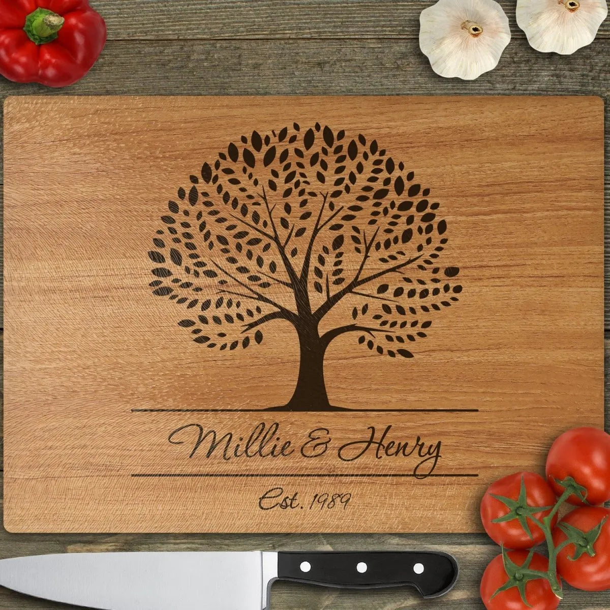 Couple's Bespoke Glass Chopping Board - Anniversary Gift - Tree Motif - DENMARY