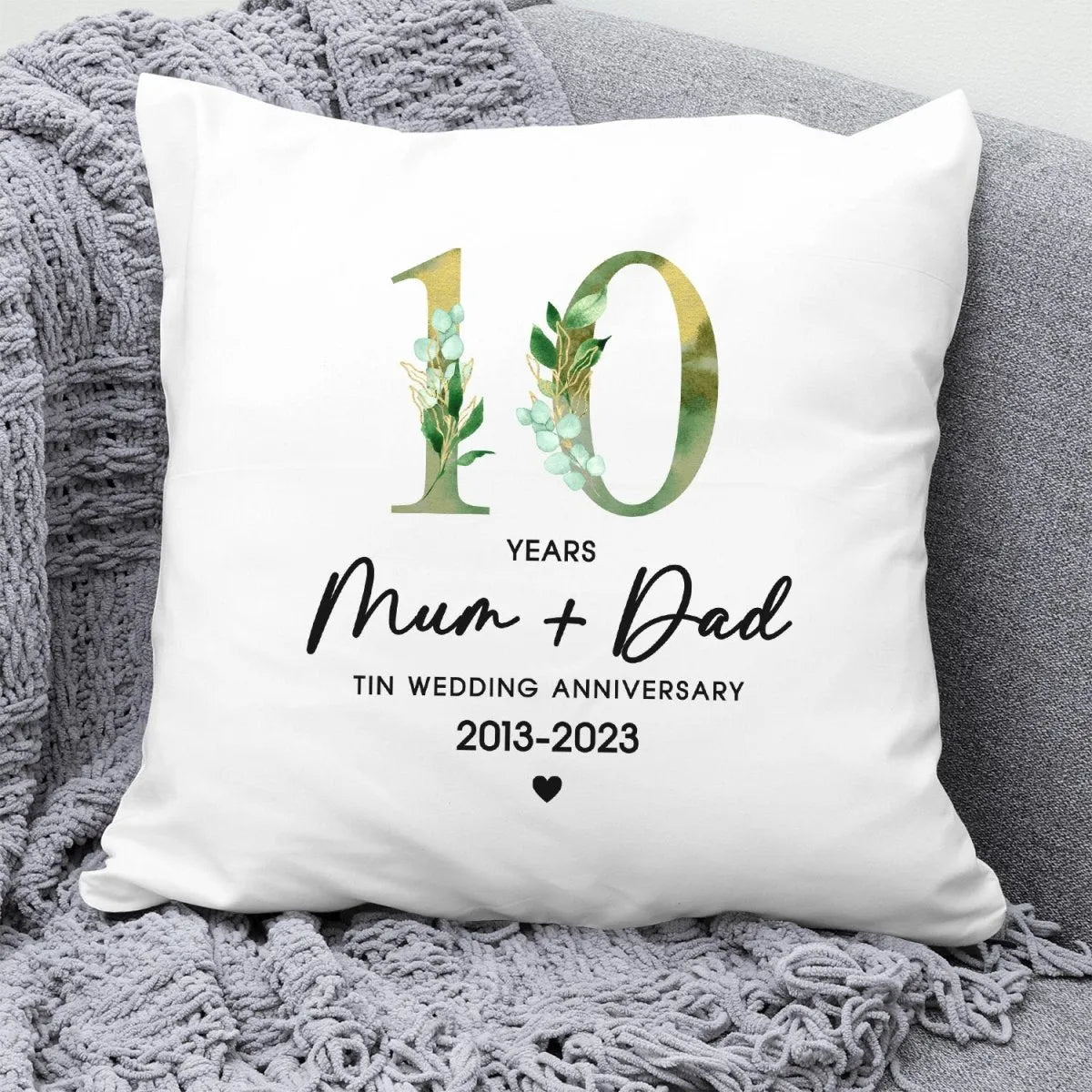 Custom 10th Anniversary Pillow - Ideal Gift for Parents - Bespoke Design - DENMARY