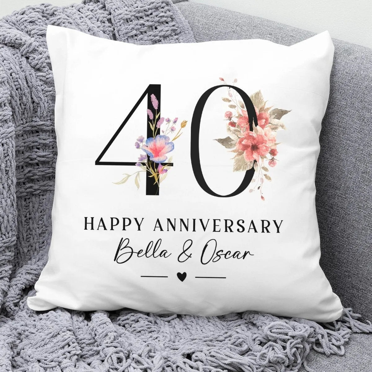 Custom 40th Anniversary Cushion - Ruby Celebration - Perfect Couple's Keepsake - DENMARY