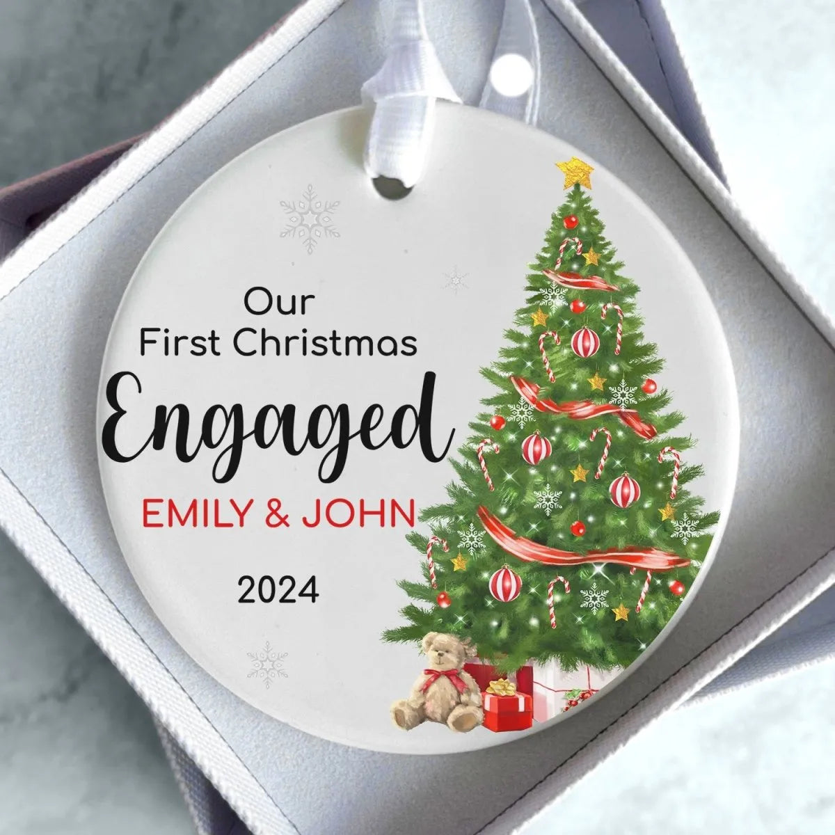 Custom Engagement Christmas Bauble - Personalised Mr & Mrs - Festive Decor - DENMARY