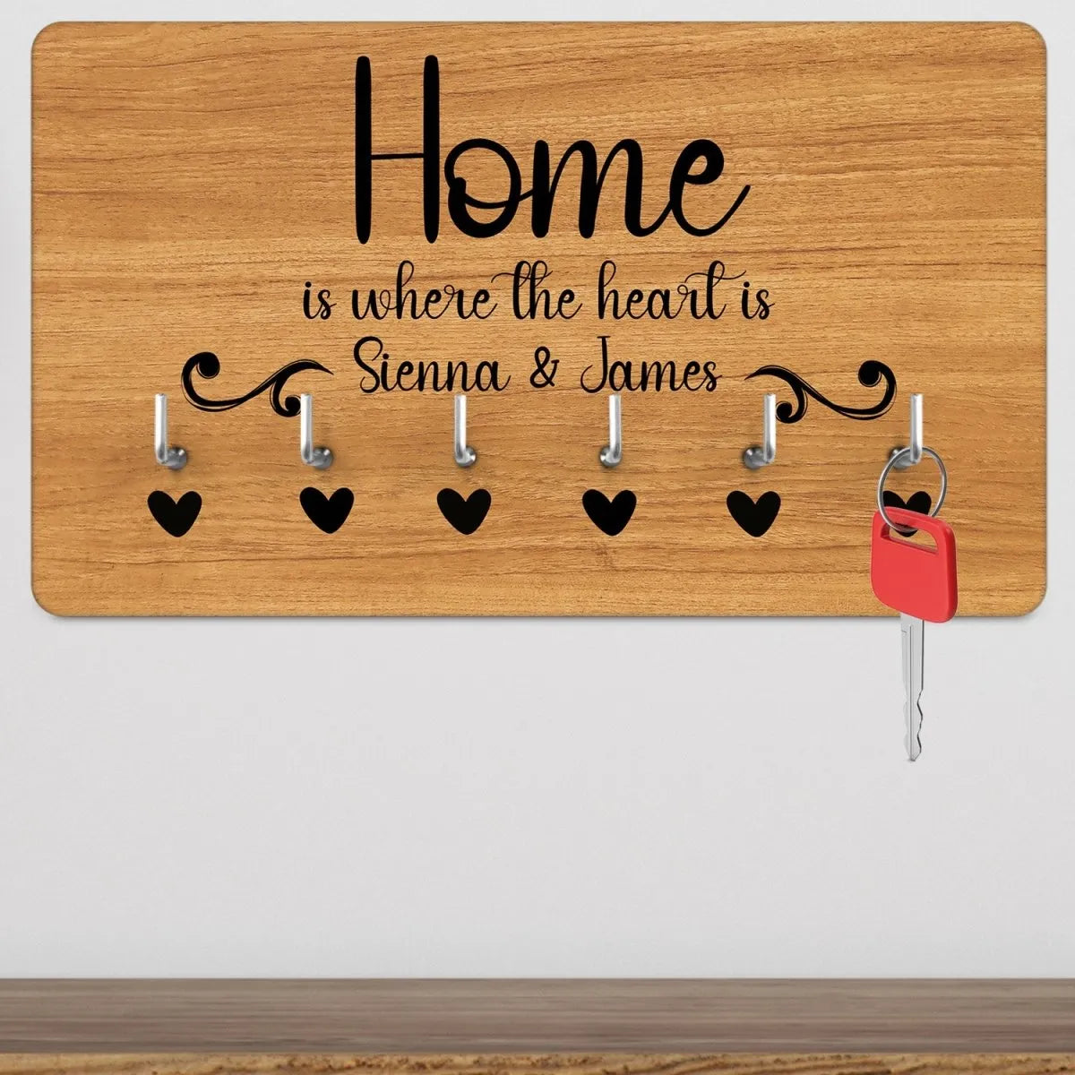 Custom Family Key Rack - Housewarming Present - 'Home Is Where The Heart Is' - DENMARY