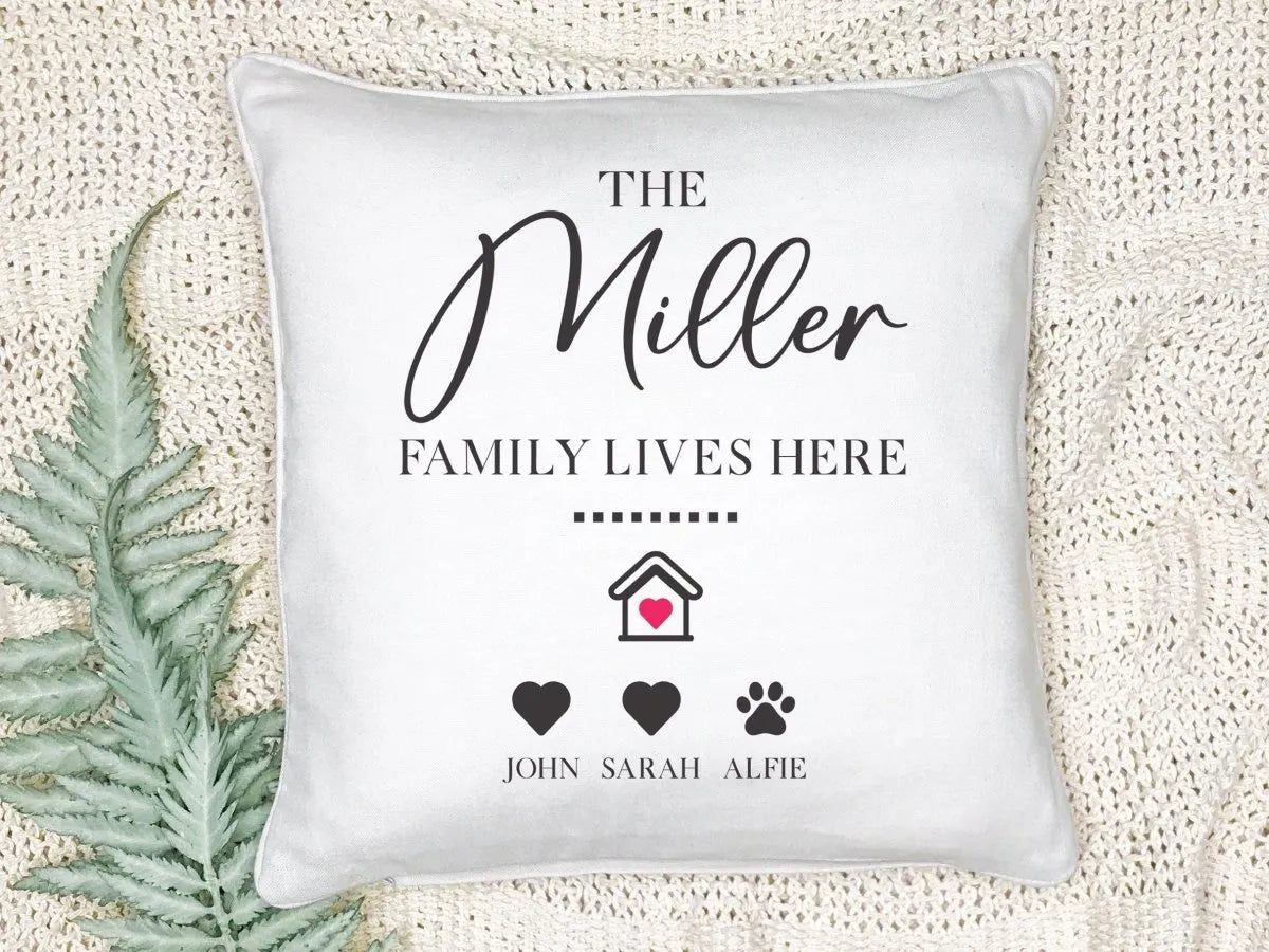 Custom Family Name Cushion - Housewarming & Anniversary Gift - Personalised Design - DENMARY