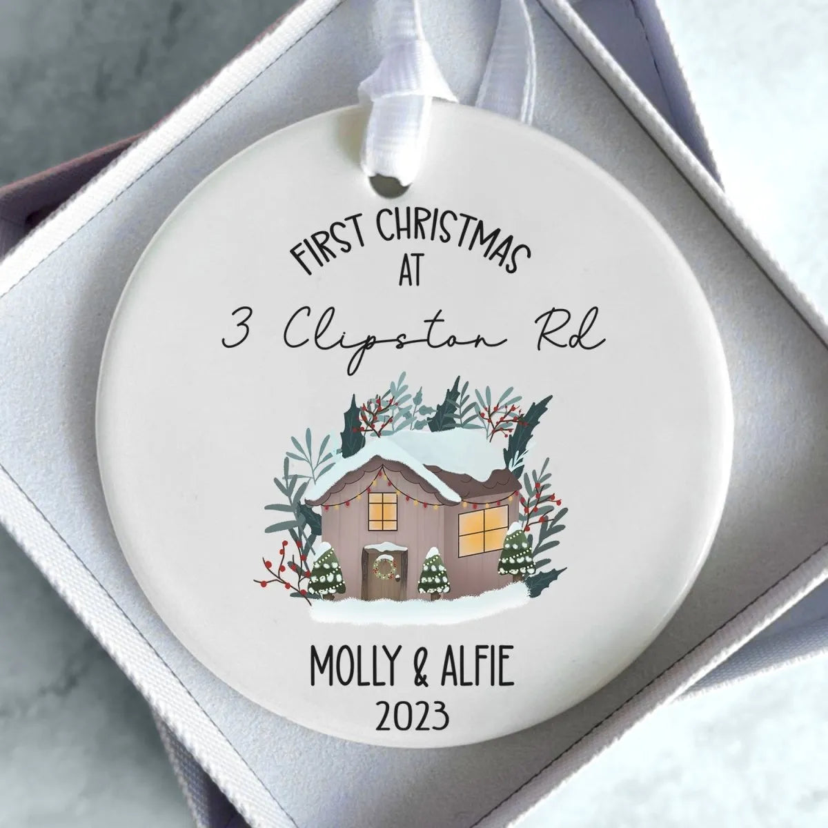 Custom First Christmas New Home Bauble - Couples' Housewarming - Festive Design - DENMARY