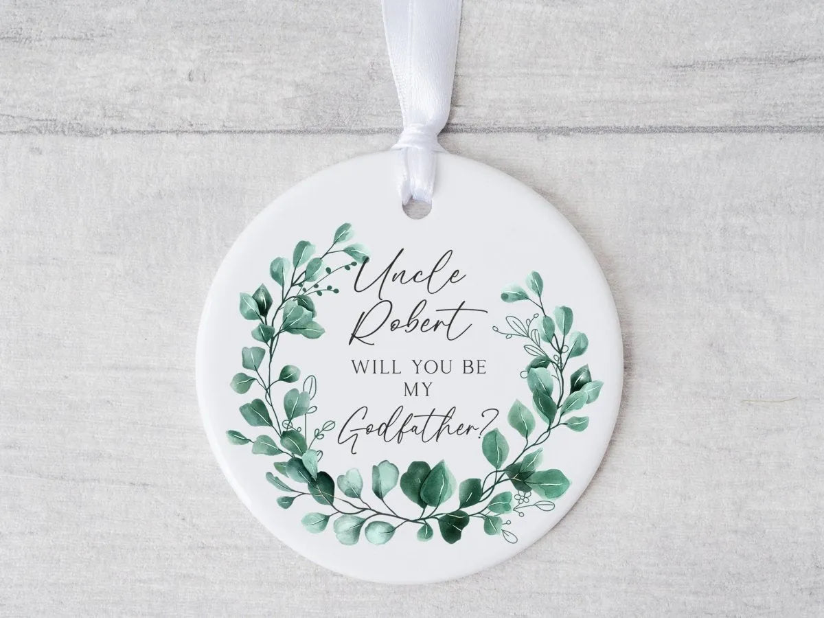 Custom Godparent Invitation Ornament - Ceramic Keepsake - Godmother - Godfather - DENMARY