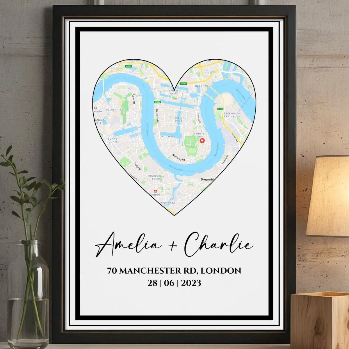 Custom Heart Map Artwork - Anniversary Gift - Couples' First Date Keepsake - Modern Wall Decor - DENMARY