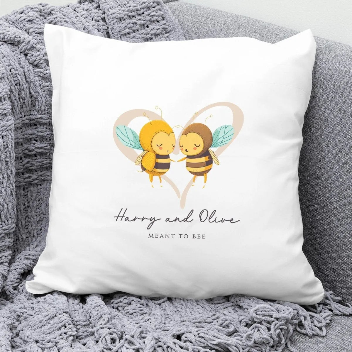 Custom Honeybee Love Cushion - Anniversary Gift - Personalised Names - DENMARY