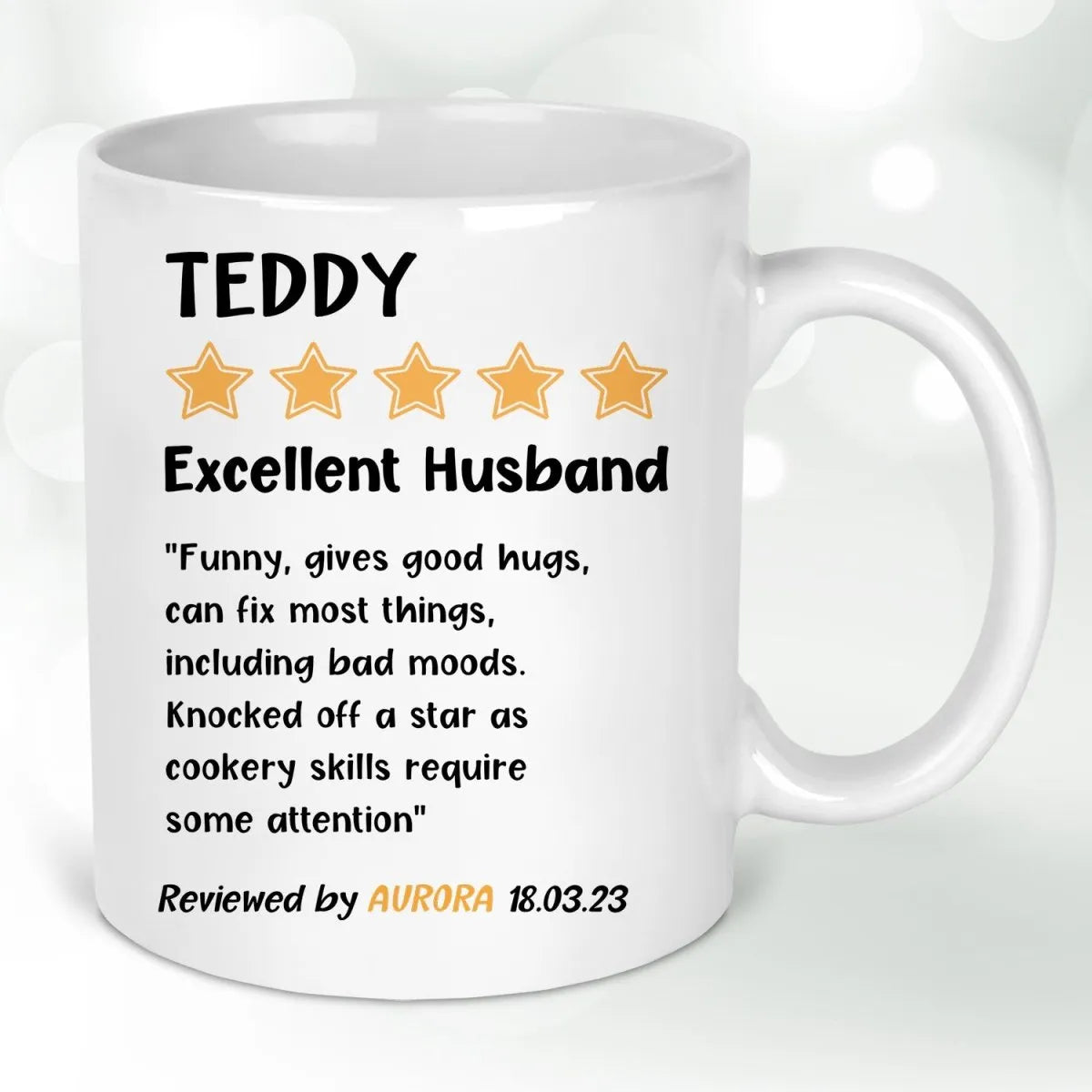 Custom Humourous Hubby Rating Mug - Birthday - Anniversary - Personalised Joke Gift - DENMARY