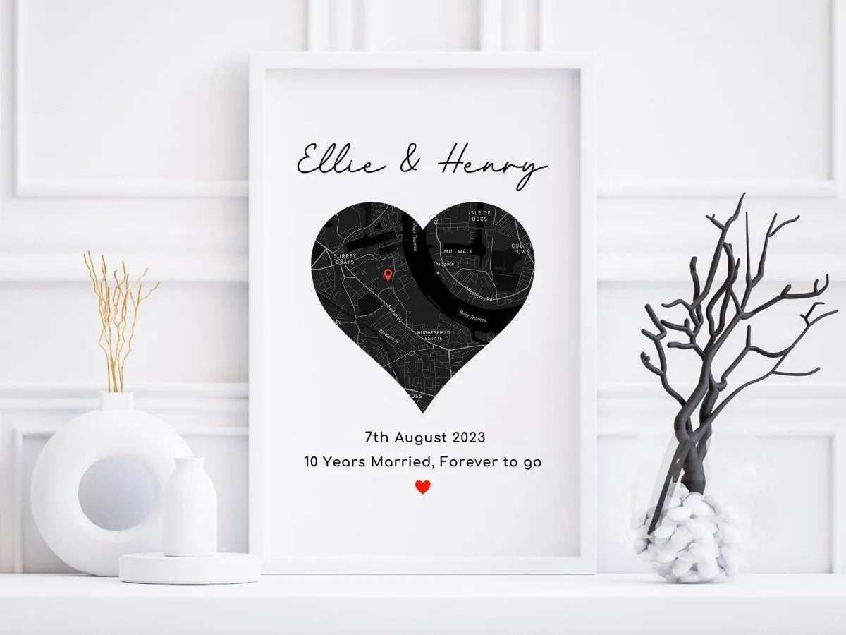 Custom Love Story Map - Anniversary Gift - Personalised Wall Art - DENMARY